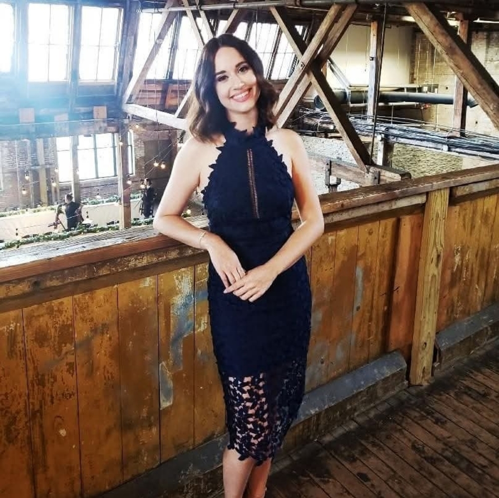 Bardot Navy Lace Halter Dress